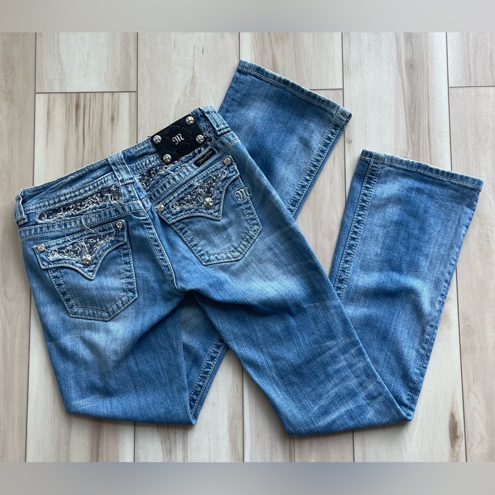 Miss Me Low Rise Y2K Rhinestone Embellished Bootcut Jeans - Picture 2 of 13